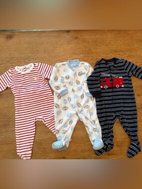 Lot of 3 boys fleece footie PJs 6 months